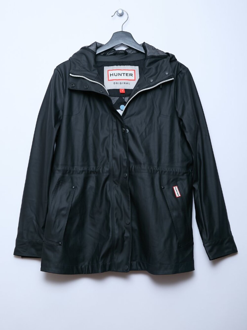 Hunter Abbey Short Rubberized Rain Jacket Raincoat Black Small *FLAWS* - Picture 2 of 15